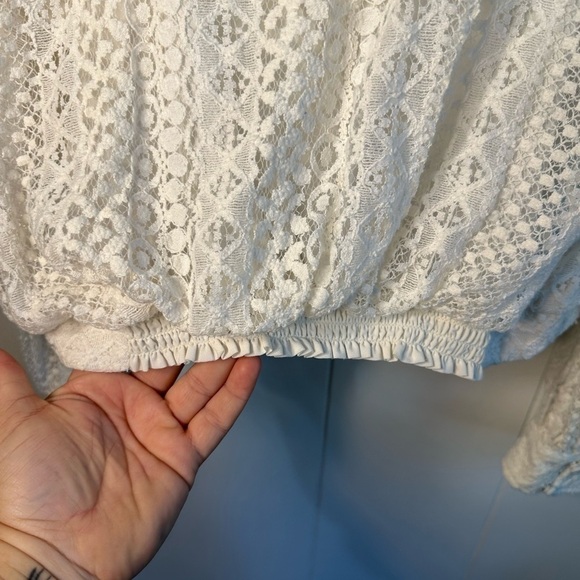 Express Women’s Size Large White Crocheted Victorian Style Blouse - Picture 8 of 13